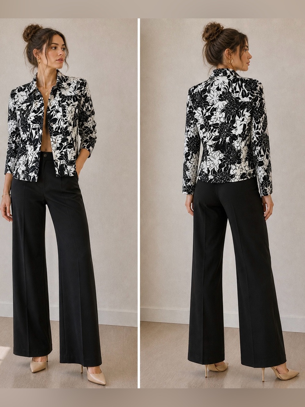 White House Black Market Button Down Floral Blazer